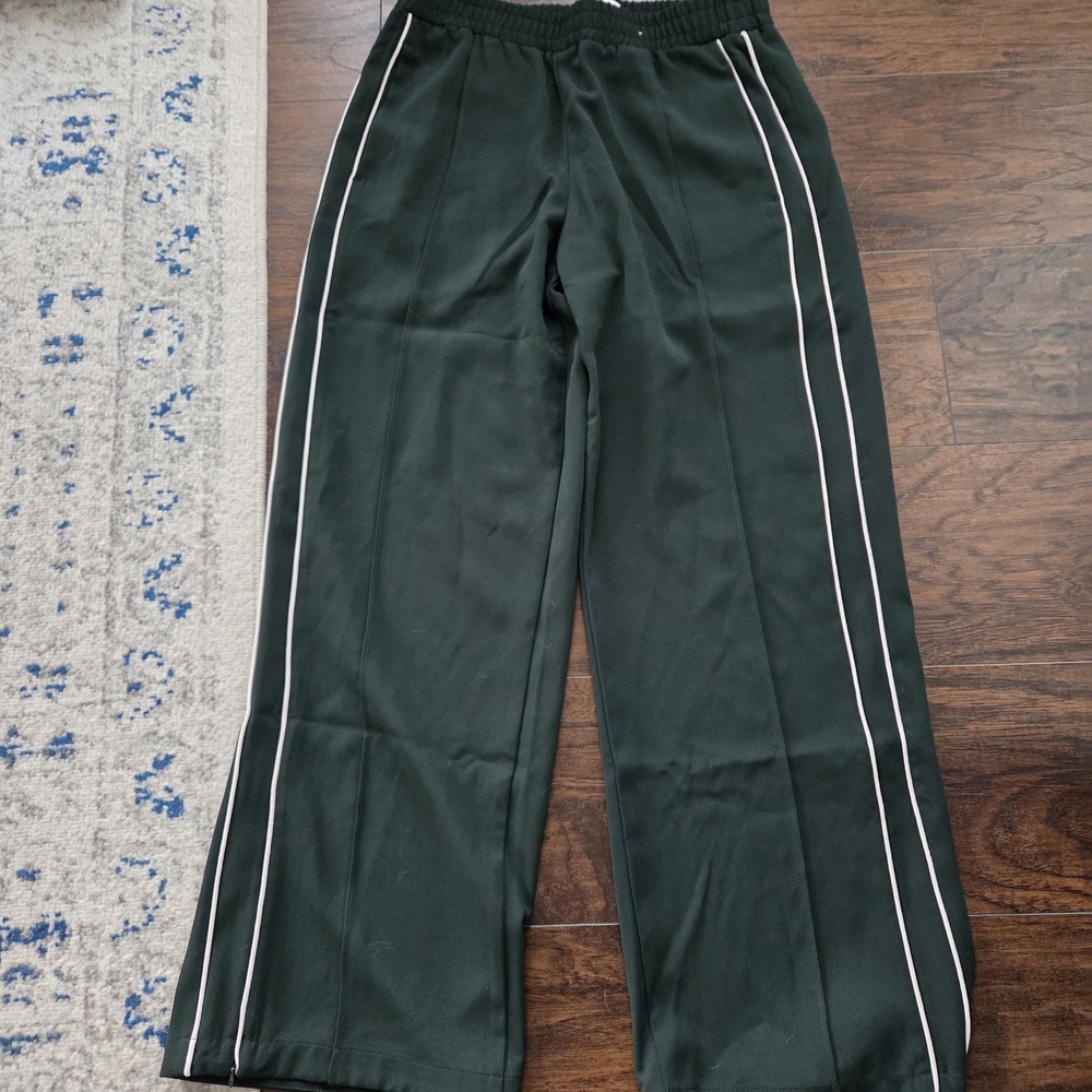Abercrombie & Fitch Dark Green Track Pants with White Stripes